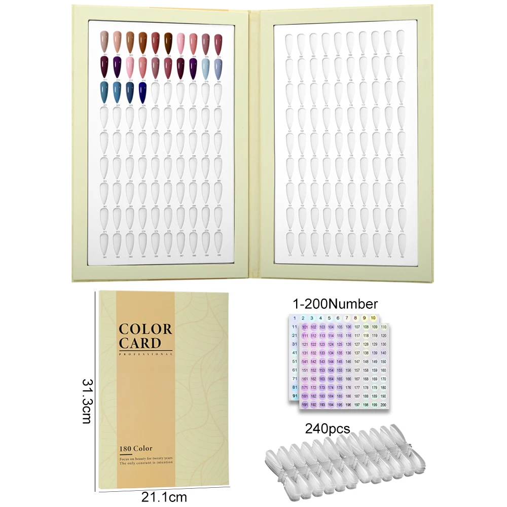 160/180/216 Colors Fake Nails Tips Display Book Nail Polish Storage Book Nail Styles Showing Book with 240PCS Fake Nails Tools