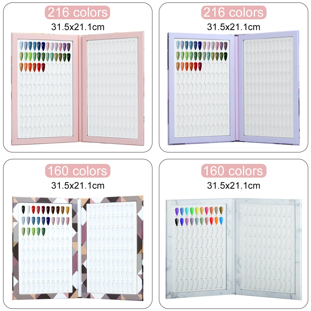 160/180/216 Colors Fake Nails Tips Display Book Nail Polish Storage Book Nail Styles Showing Book with 240PCS Fake Nails Tools
