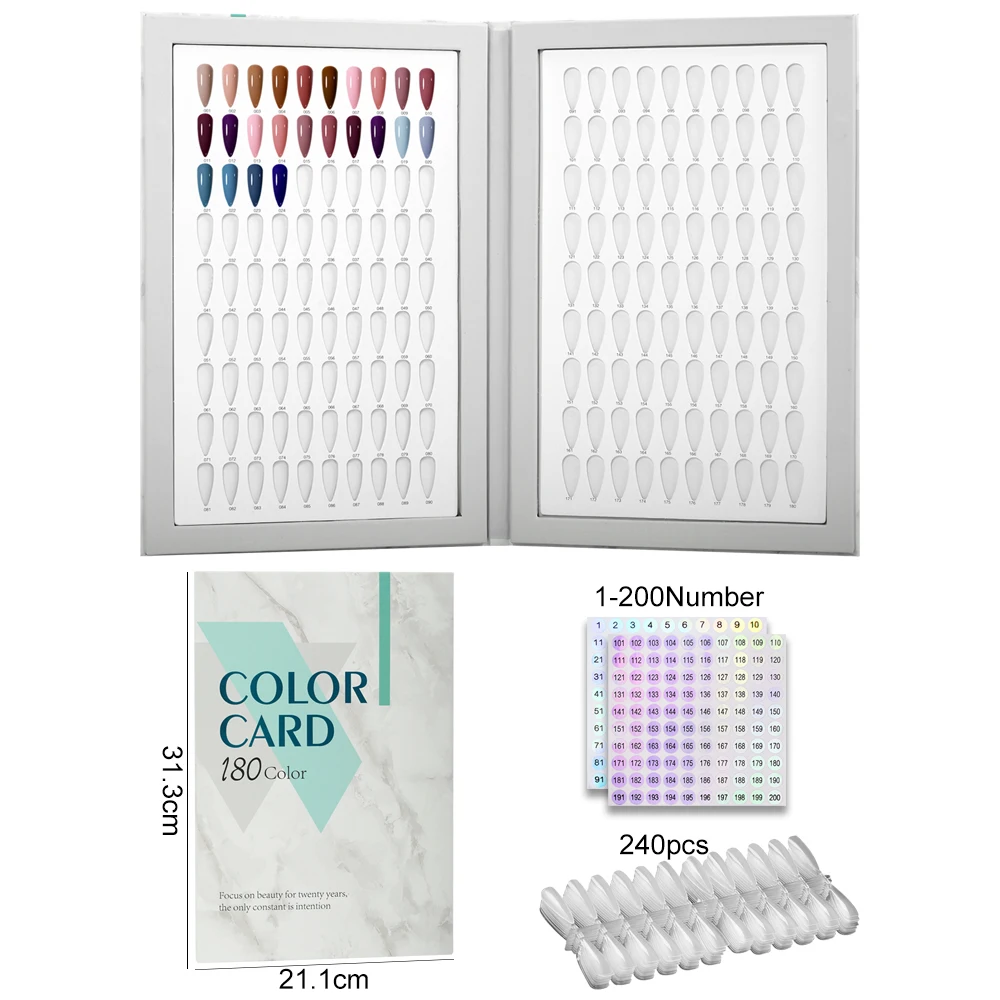 160/180/216 Colors Fake Nails Tips Display Book Nail Polish Storage Book Nail Styles Showing Book with 240PCS Fake Nails Tools
