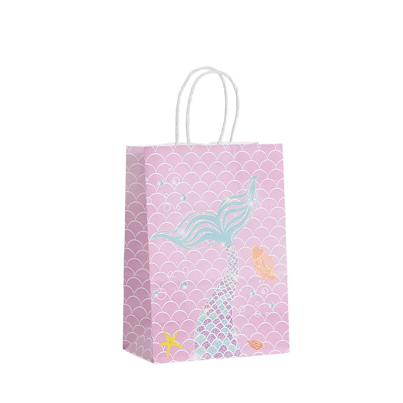 12/24Pcs Ocean Themed Gift Bag With Handle Mermaid Kid Birthday Favor Portable Packaging Shopping Bag Baby Shower Party Supplies