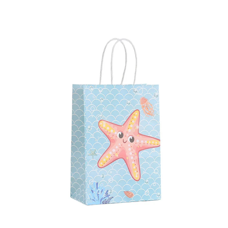 12/24Pcs Ocean Themed Gift Bag With Handle Mermaid Kid Birthday Favor Portable Packaging Shopping Bag Baby Shower Party Supplies