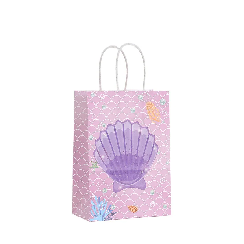 12/24Pcs Ocean Themed Gift Bag With Handle Mermaid Kid Birthday Favor Portable Packaging Shopping Bag Baby Shower Party Supplies