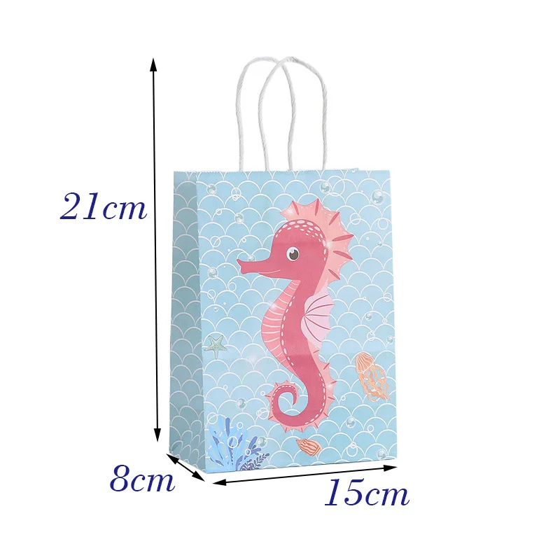 12/24Pcs Ocean Themed Gift Bag With Handle Mermaid Kid Birthday Favor Portable Packaging Shopping Bag Baby Shower Party Supplies