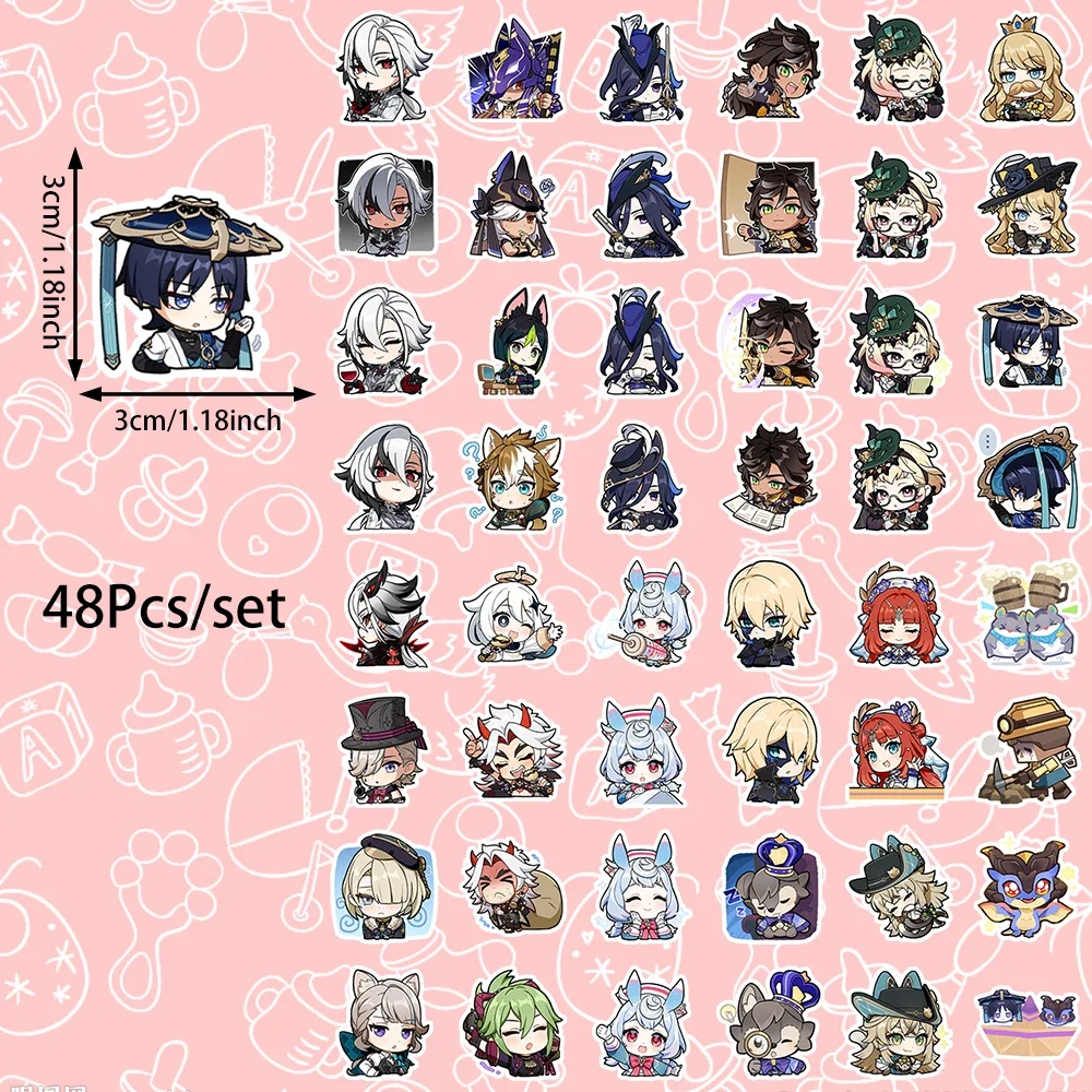 48pcs Game Character Genshin Impact Stickers, Self-Paste, Can Be Used For Party Walls, Tabletops, Mugs, And Other Decorations