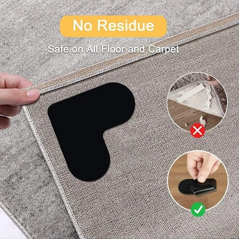 4/8/12PCS Washable Rug Gripper Reusable Rubber Mat Rug Pads Sticker Double Sided Non-Slip Patch Tape for Tile Floors Carpets