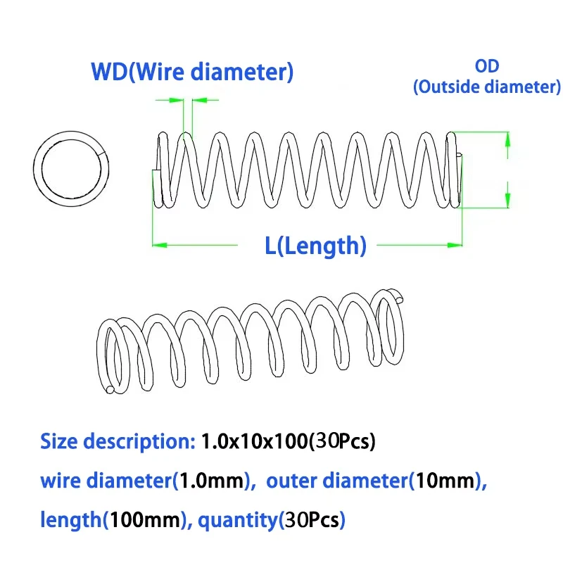 30Pcs Wire Diameter 0.4mm 0.5mm 304 Stainless Steel Micro Small Compression Spring OD 3mm/4mm/5mm/6mm/7mm/8mm/9mm/10mm L:5-50mm