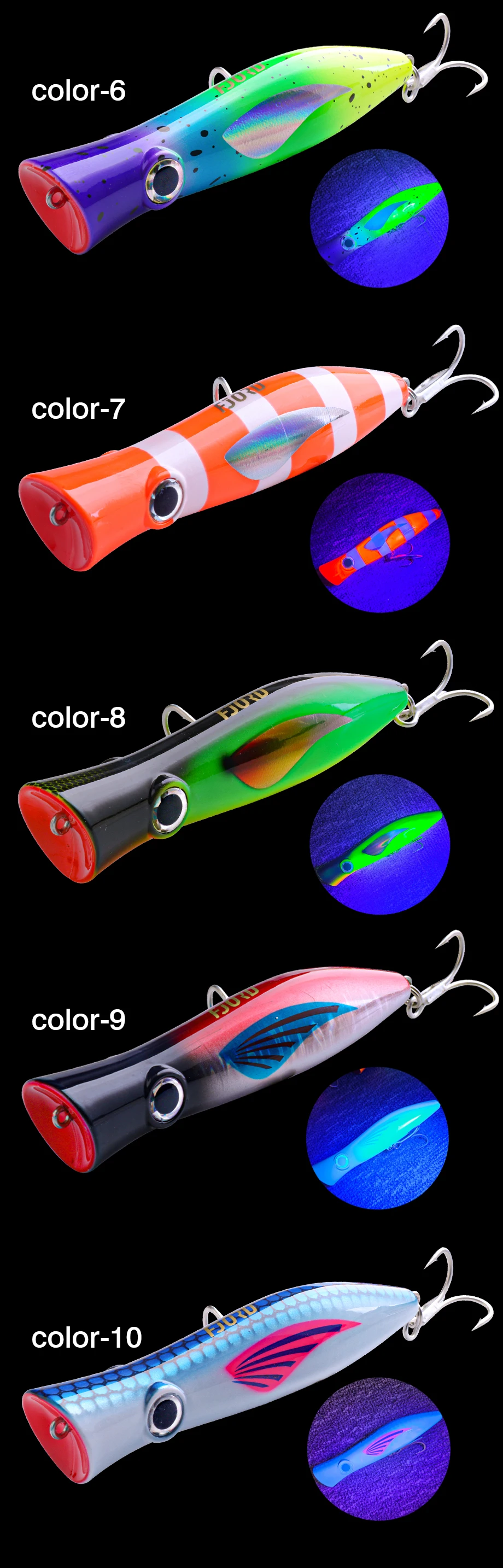 FJORD Popper Fishing Lure 49g Topwater Floating Surface Bait With Treble Hooks Big Mouth Saltwater Sea Hard Baits Fishing Goods