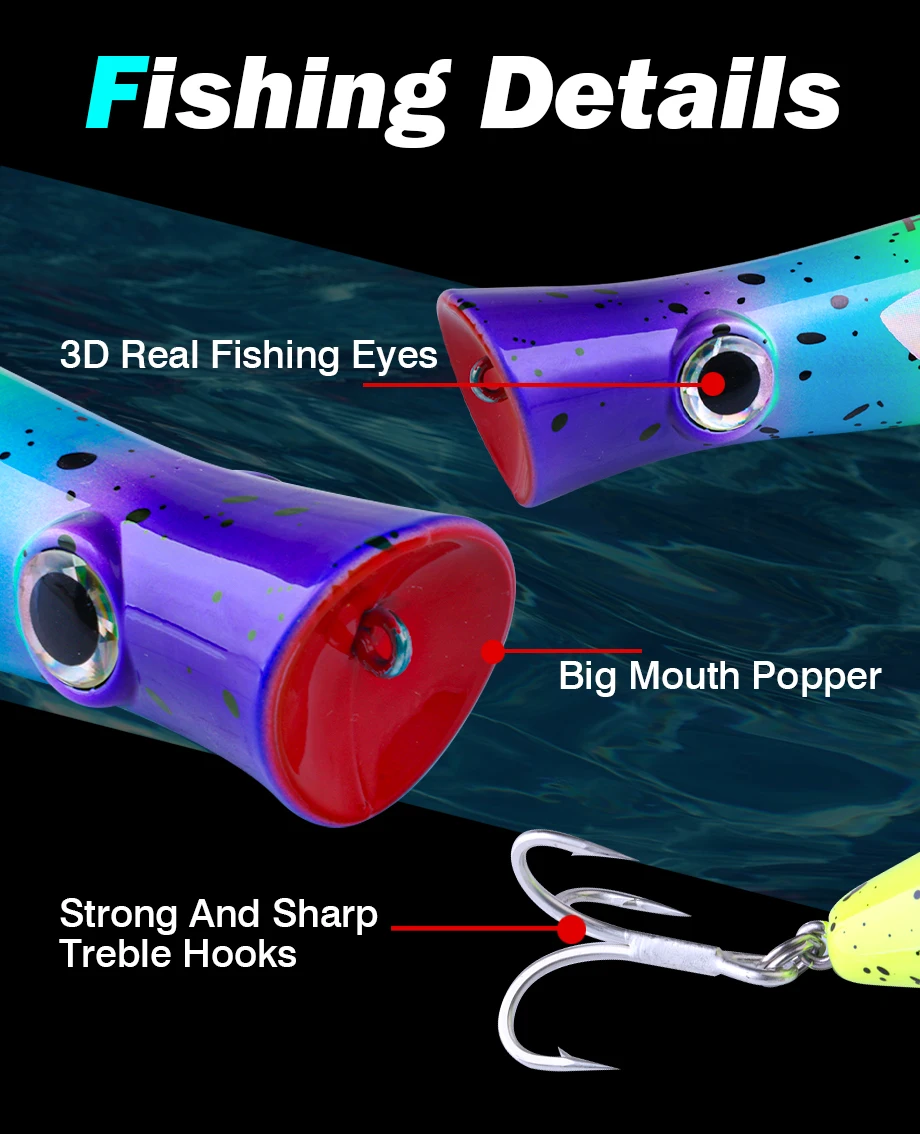 FJORD Popper Fishing Lure 49g Topwater Floating Surface Bait With Treble Hooks Big Mouth Saltwater Sea Hard Baits Fishing Goods