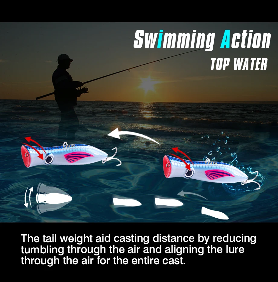 FJORD Popper Fishing Lure 49g Topwater Floating Surface Bait With Treble Hooks Big Mouth Saltwater Sea Hard Baits Fishing Goods