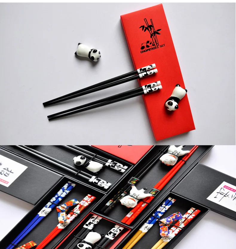 Chinese Panda Chopsticks Japanese Korean Sushi Solid Wood Chopsticks Wedding Gift Chop Sticks Hashi Two Pairs Chopsticks Set