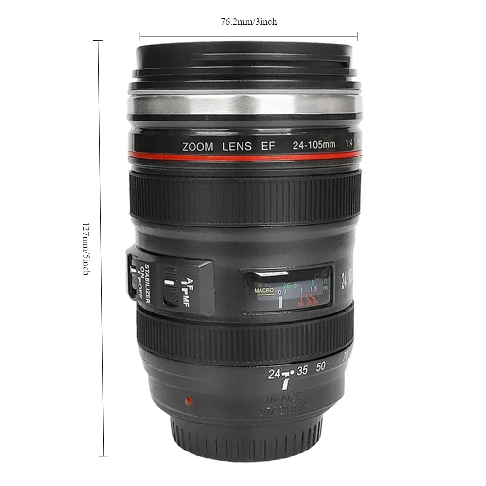 1pc SLR Lens Cup Camera Camera Lens Model Stainless Steel Casual Cup with Lid Coffee Mug White Black Coffee Mugs Creative Gift