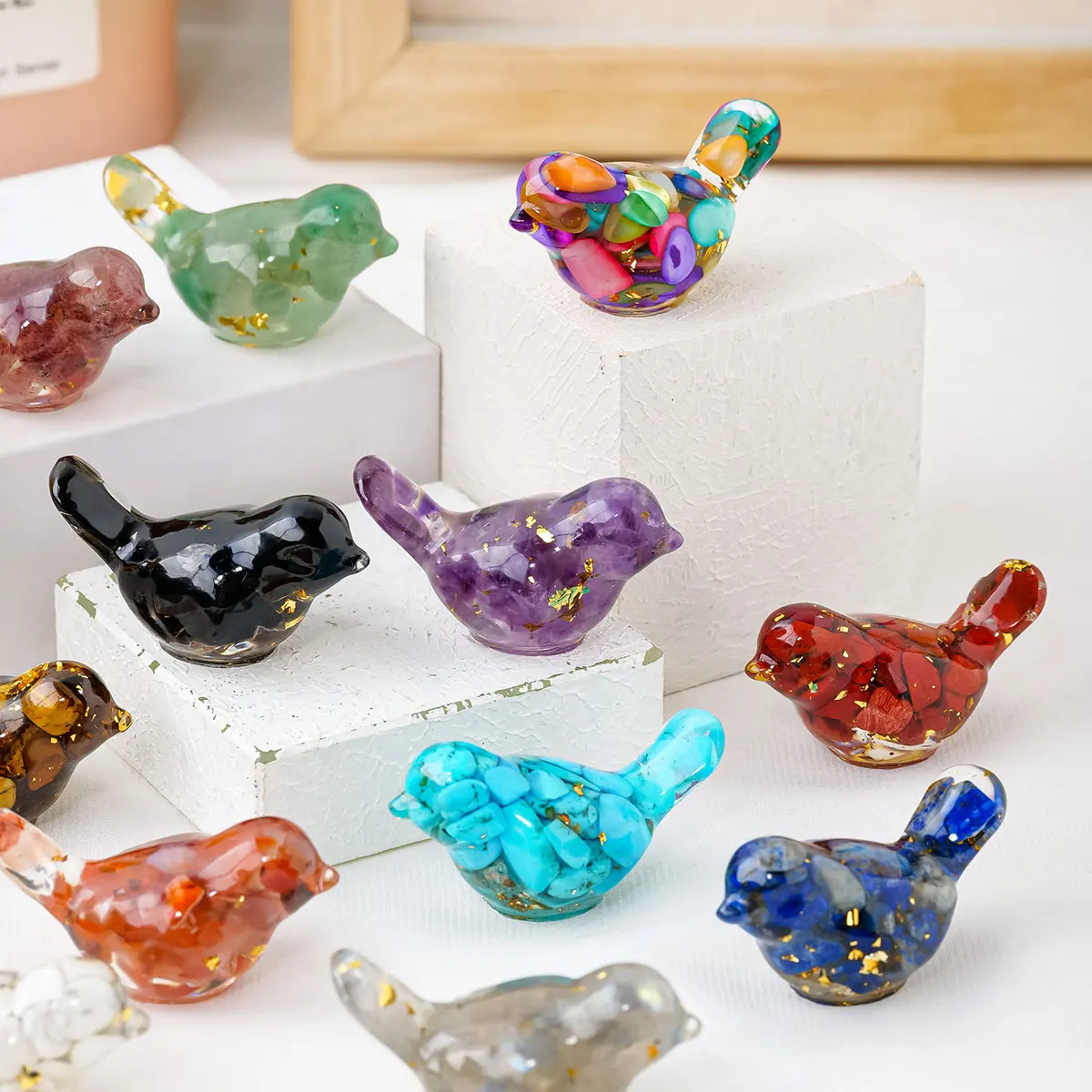 1PC Natural Crystal Bird Statue Reiki Stone Figurine Fengshui Sculpture for Pet Memorial Ornament Home Garden