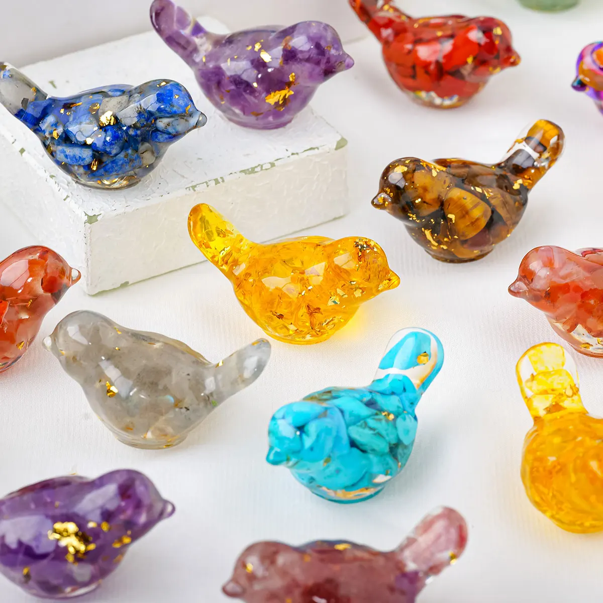 1PC Natural Crystal Bird Statue Reiki Stone Figurine Fengshui Sculpture for Pet Memorial Ornament Home Garden
