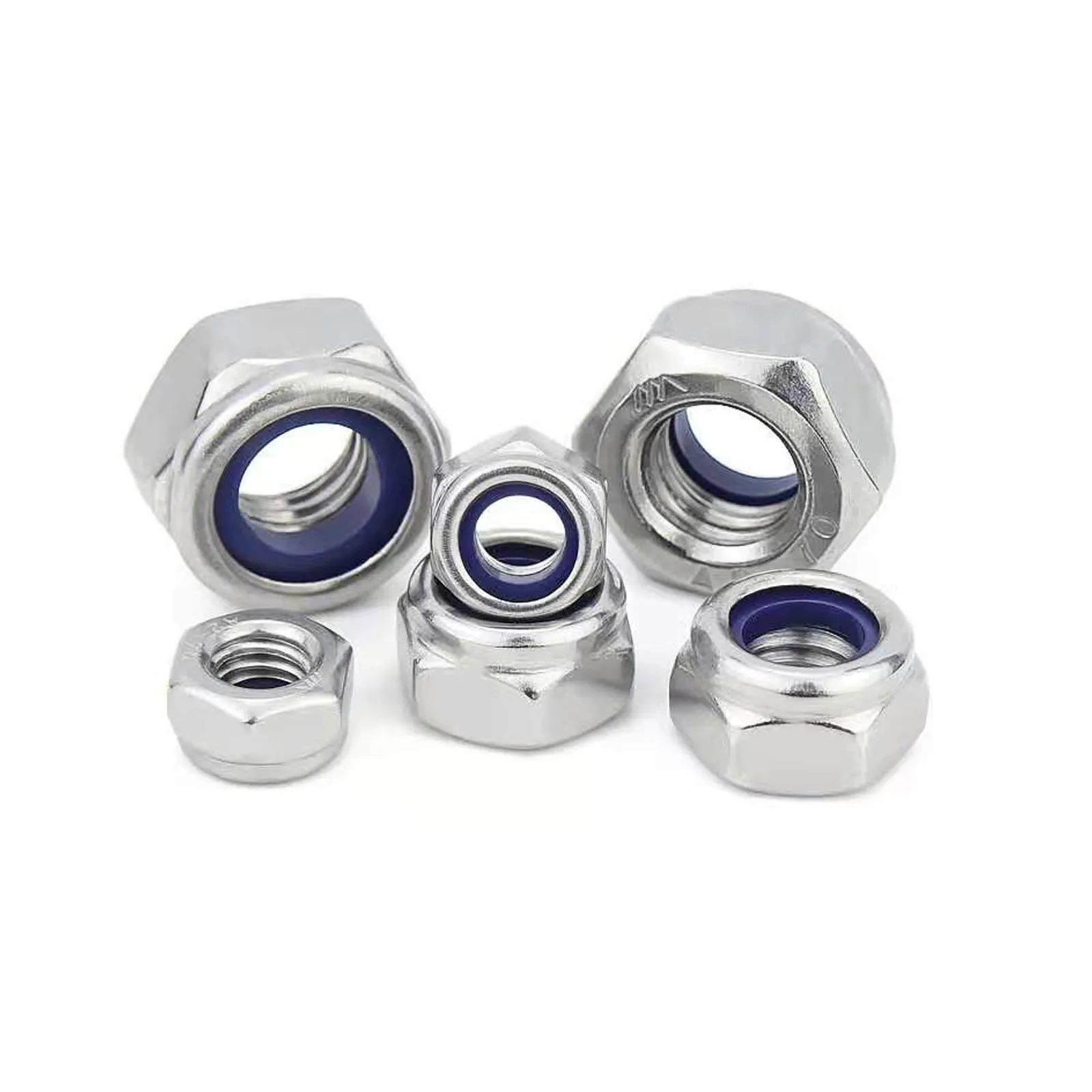 Fine Thread M5 M6 M7 M8 M10 M12 M14 M16 Pitch 0.5~1.5mm 304 Stainless Steel Nylon Insert Lock Nut Hexagon Self-locking Locknut
