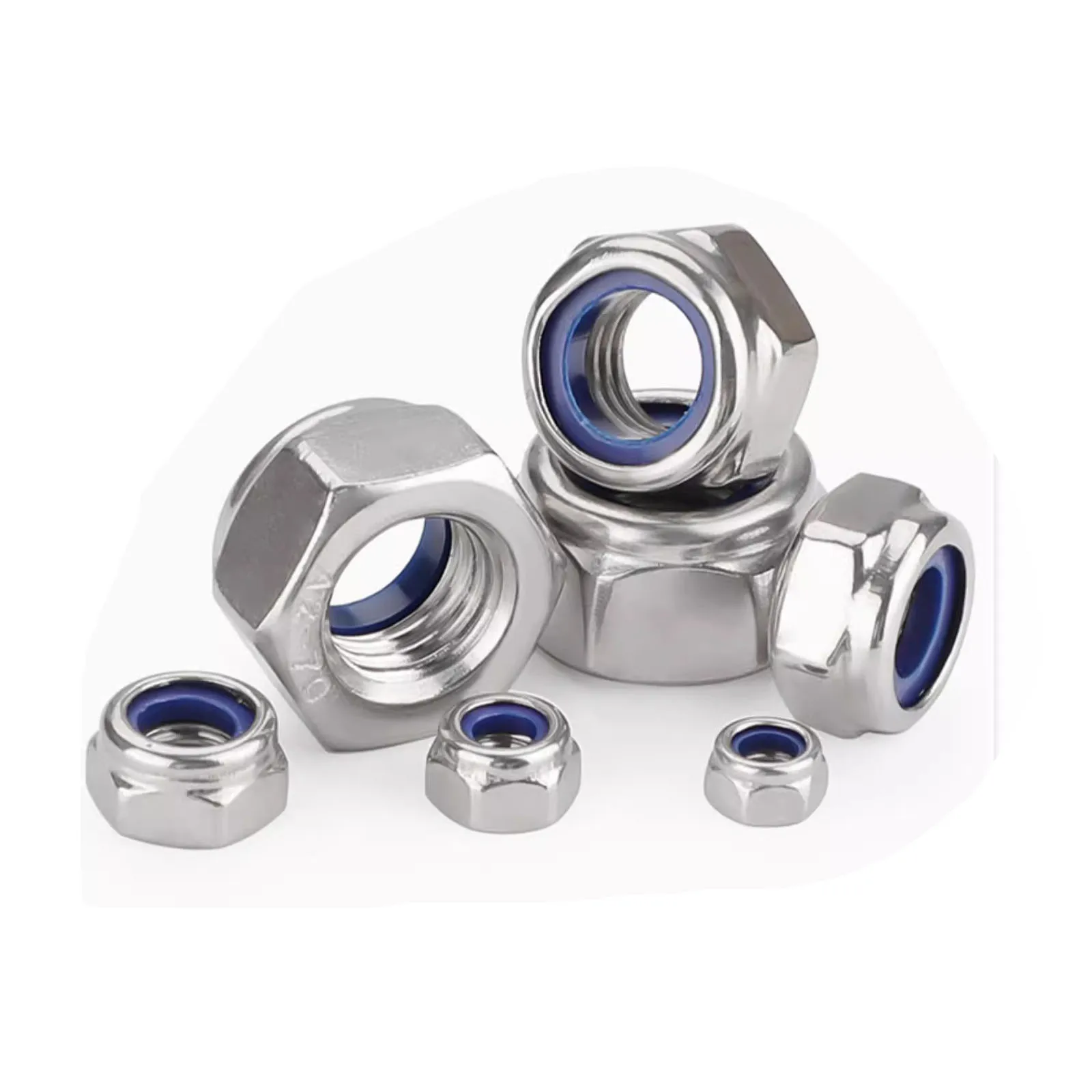 Fine Thread M5 M6 M7 M8 M10 M12 M14 M16 Pitch 0.5~1.5mm 304 Stainless Steel Nylon Insert Lock Nut Hexagon Self-locking Locknut