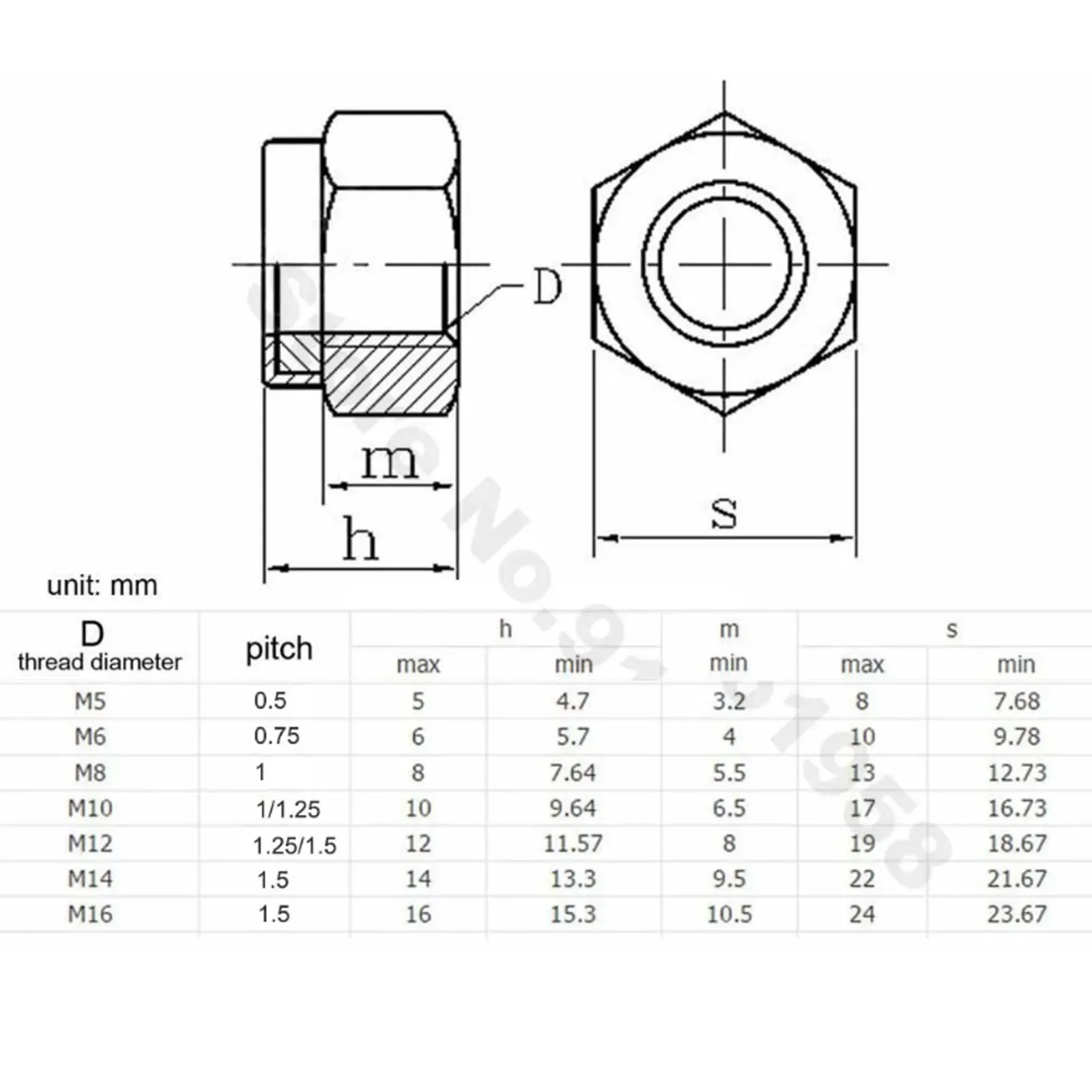 Fine Thread M5 M6 M7 M8 M10 M12 M14 M16 Pitch 0.5~1.5mm 304 Stainless Steel Nylon Insert Lock Nut Hexagon Self-locking Locknut