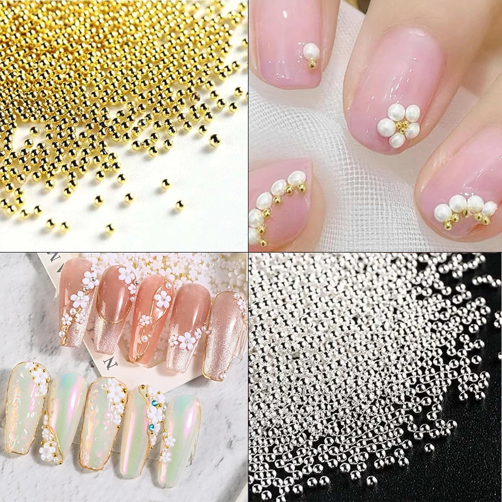 12 Grids Gold Mixed Size Stainless Steel Metal Bead Nail Art Decoration 3D Mini Small Caviar Ball Silver Charm Pearl Manicure &*
