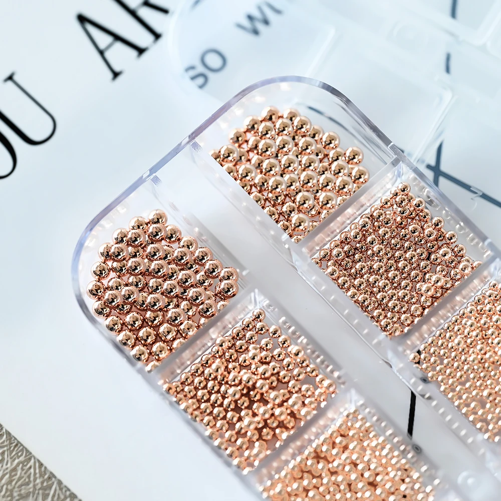 12 Grids Gold Mixed Size Stainless Steel Metal Bead Nail Art Decoration 3D Mini Small Caviar Ball Silver Charm Pearl Manicure &*