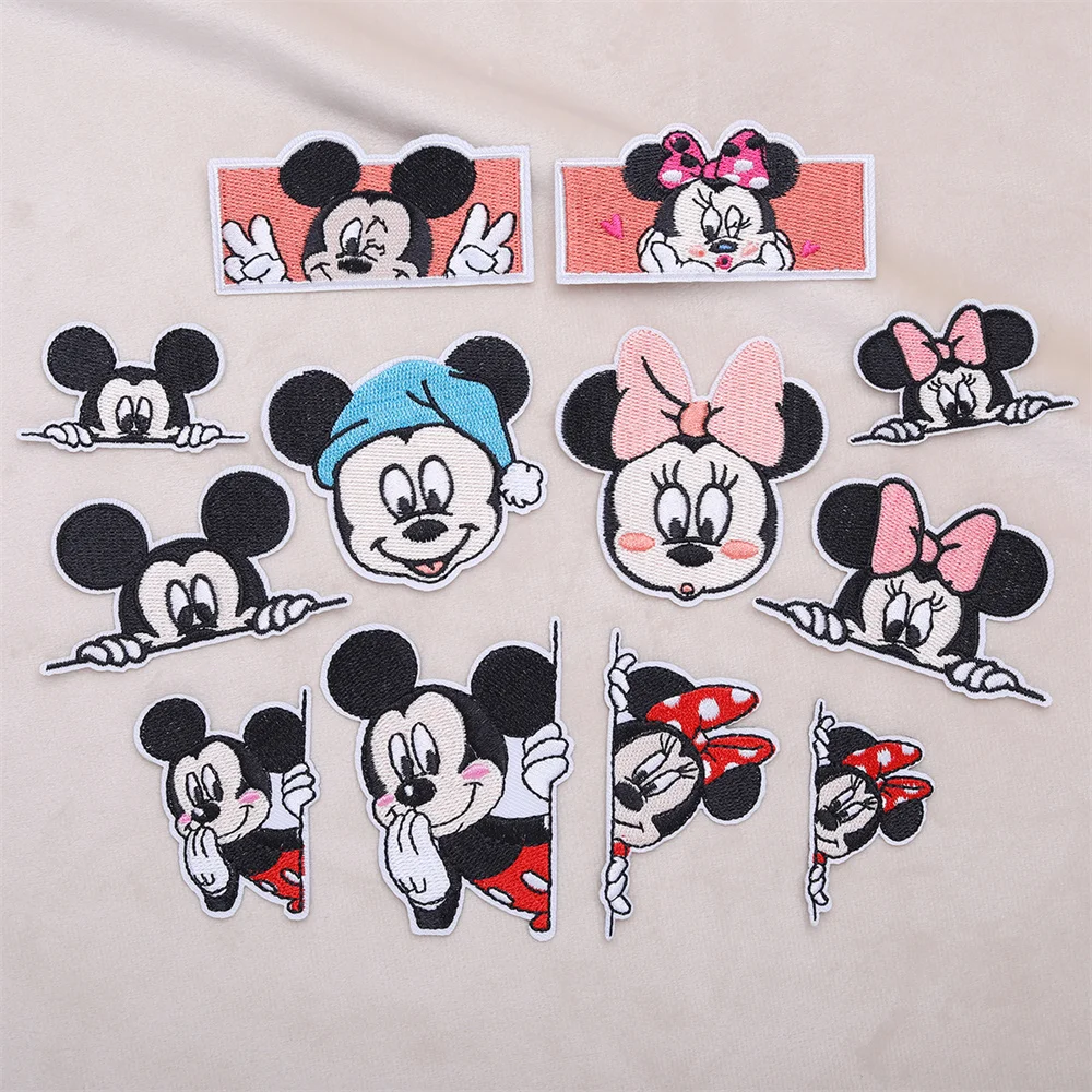 Cartoon Minnie Mickey Mouse Patches DIY Sew Fabric Iron on Patch Diy Decor Clothes Jeans Cartoon Embroidered T shirt Applique