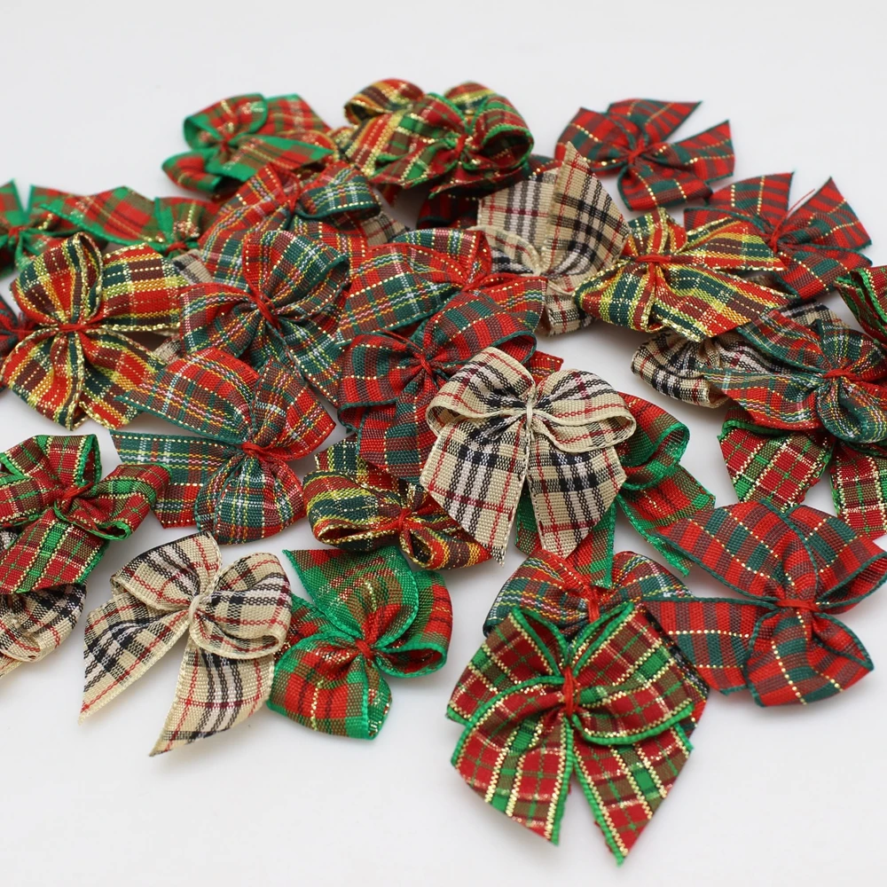 30Pcs/Lot 3.5x3.5cm Polyester Ribbon Bows Mini Satin Bows For Crafts Sewing Ornaments Party Home Christmas Decorations