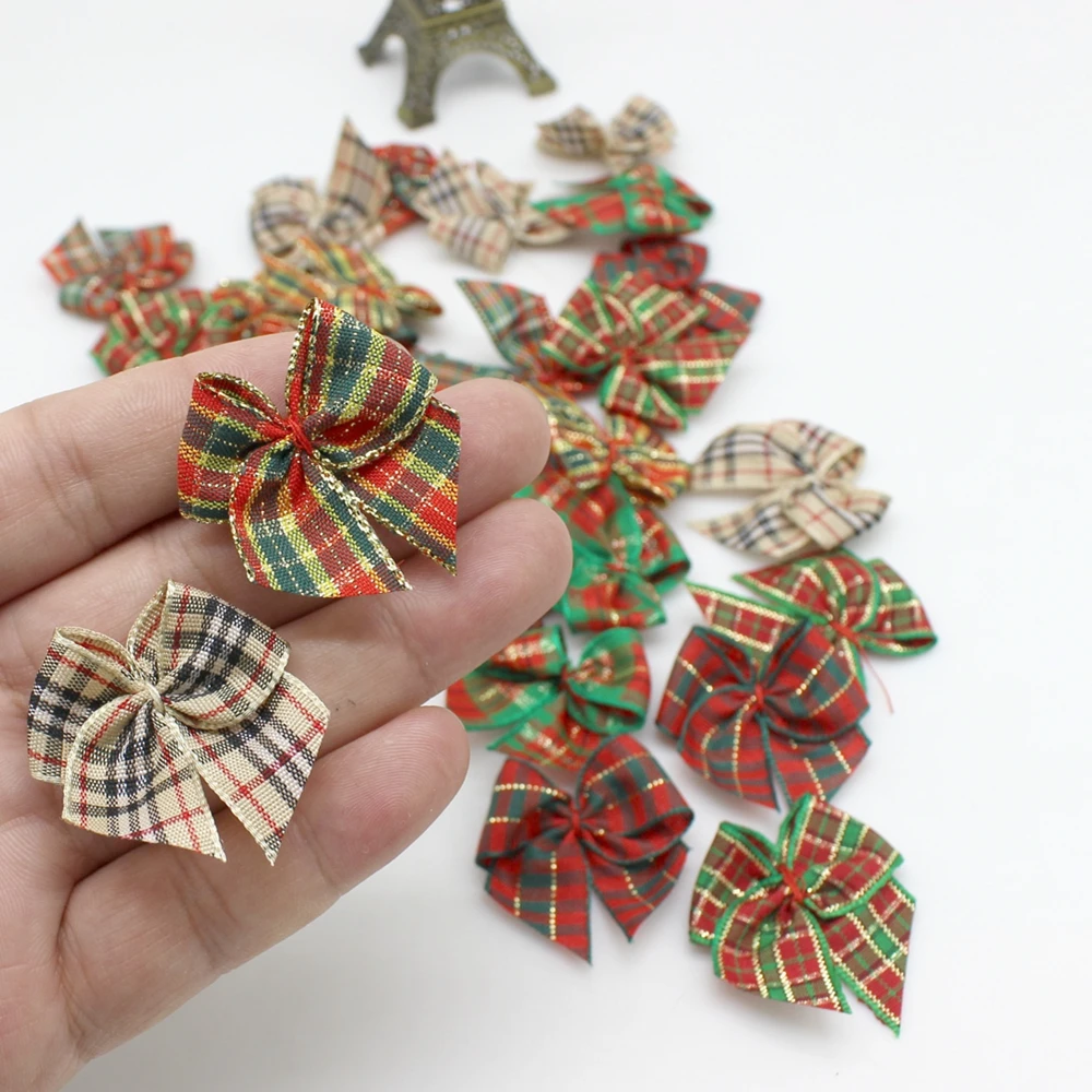 30Pcs/Lot 3.5x3.5cm Polyester Ribbon Bows Mini Satin Bows For Crafts Sewing Ornaments Party Home Christmas Decorations