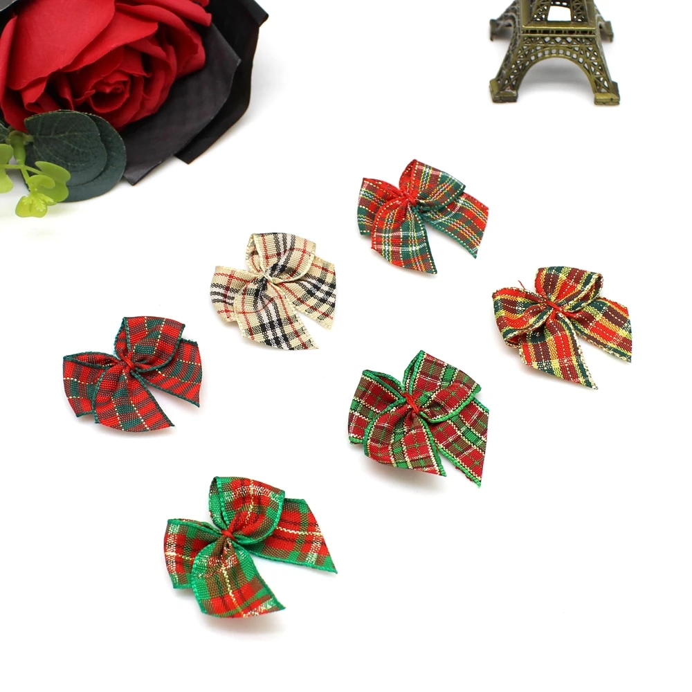 30Pcs/Lot 3.5x3.5cm Polyester Ribbon Bows Mini Satin Bows For Crafts Sewing Ornaments Party Home Christmas Decorations