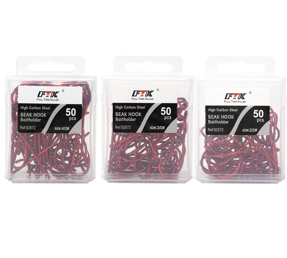 FTK Red Fishing Hooks Sea Barbed Fishing Lures Shank Beak Live BaitHolder Carp Fishing Jig Worm Hooks Accessories Tackle