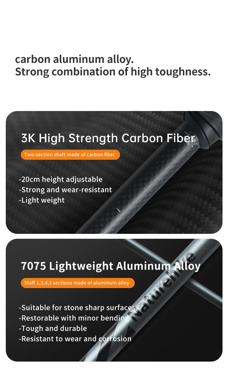 Naturehike Carbon Fiber Trekking Poles 5 Sections Portable Folding Climbing Sticks Outdoor Hiking Collapsible Walking Sticks