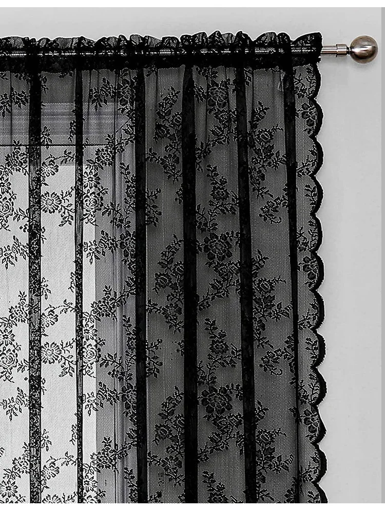 Black Floral Lace Curtains with Retro Style for Living Rooms, Bedrooms, and Party Decorations