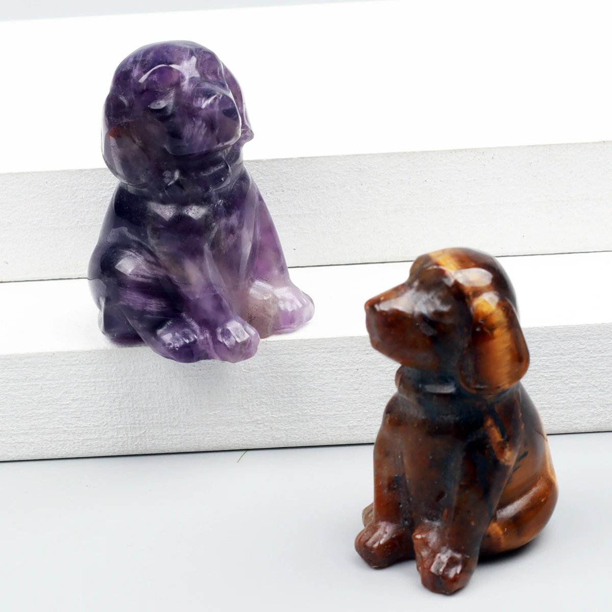 Black Obsidian Dog Figurine, Natural Stone, Hand Carved Jade Mini Puppy, Crystal Craft, Chakra, Home Decor, 1.5"