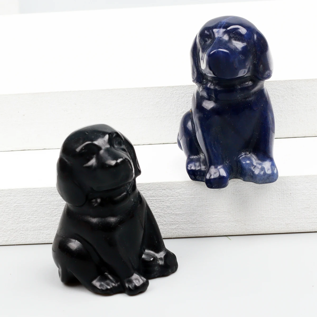 Black Obsidian Dog Figurine, Natural Stone, Hand Carved Jade Mini Puppy, Crystal Craft, Chakra, Home Decor, 1.5"