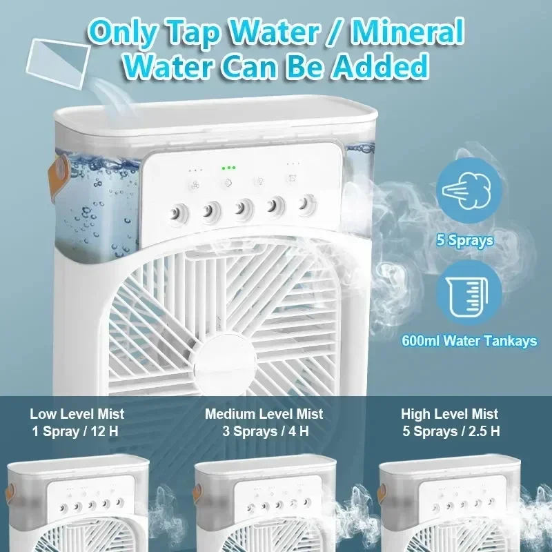 New 3 In 1 Portable Fan AIr Conditioner Household Mini Air Cooler LED Night Light Humidifier Air Adjustment Fan Office Home Fan