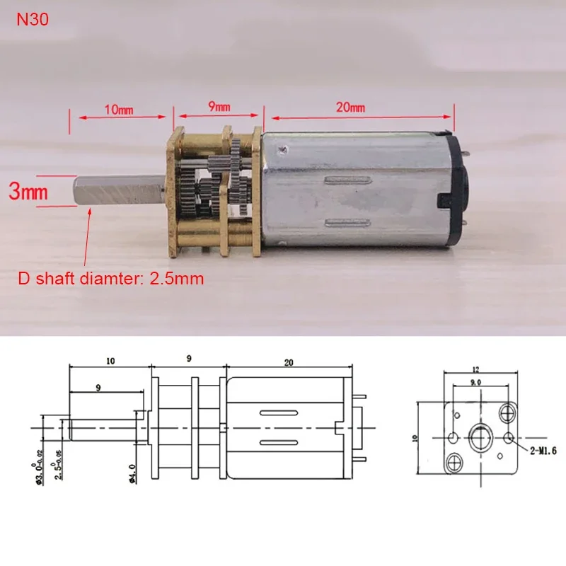DC 3V/6V/12V N20 N30 Mini Metal Gear Motor Straight Output Shaft 15-1000RPM Slow Speed High Torque Worm All Metal Gearbox Motor