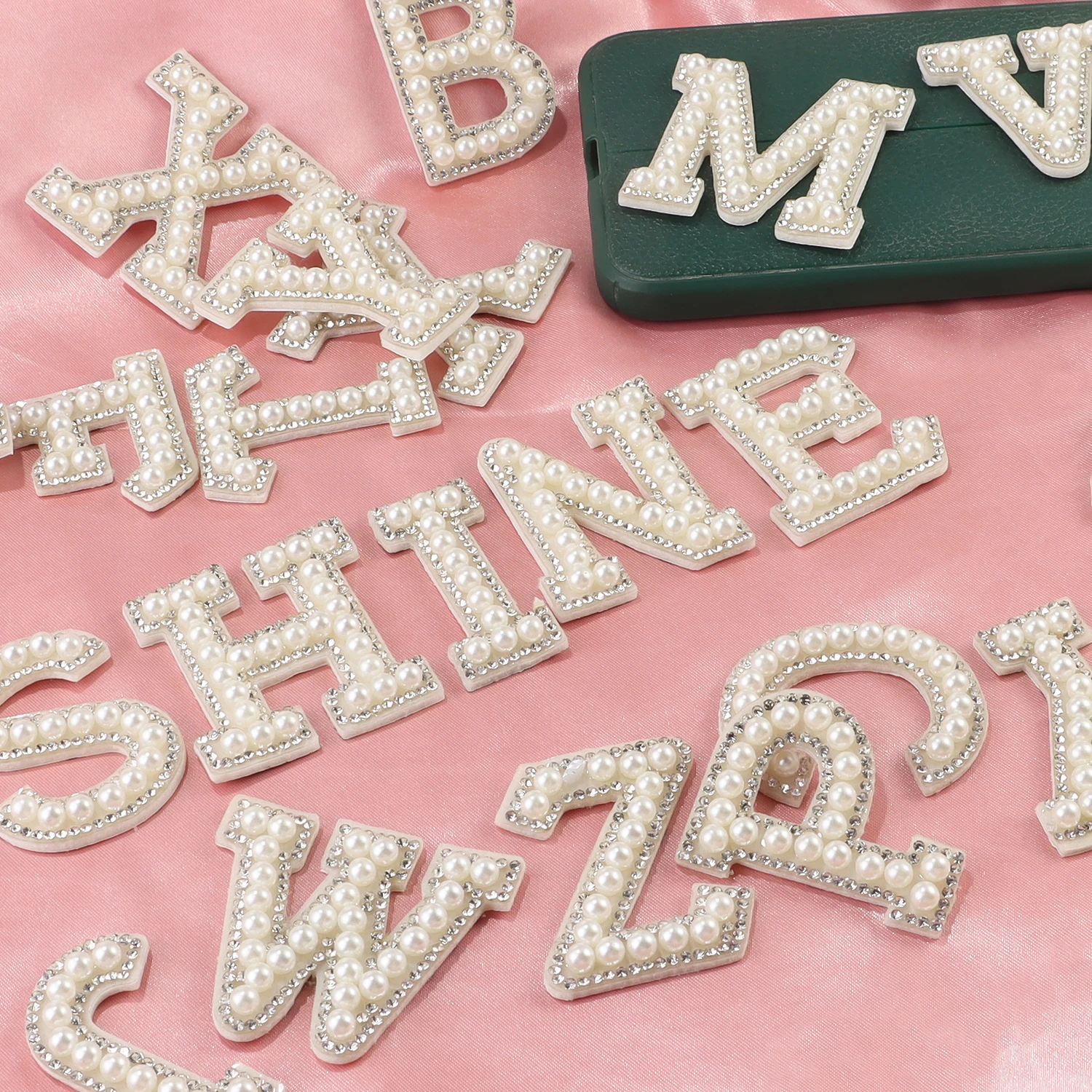 26pcs A-Z English Letter Glitter Pearls Rhinestone Patches Repair Embroidered Sew on Appliques,Patches for DIY Clothes Bags Hats
