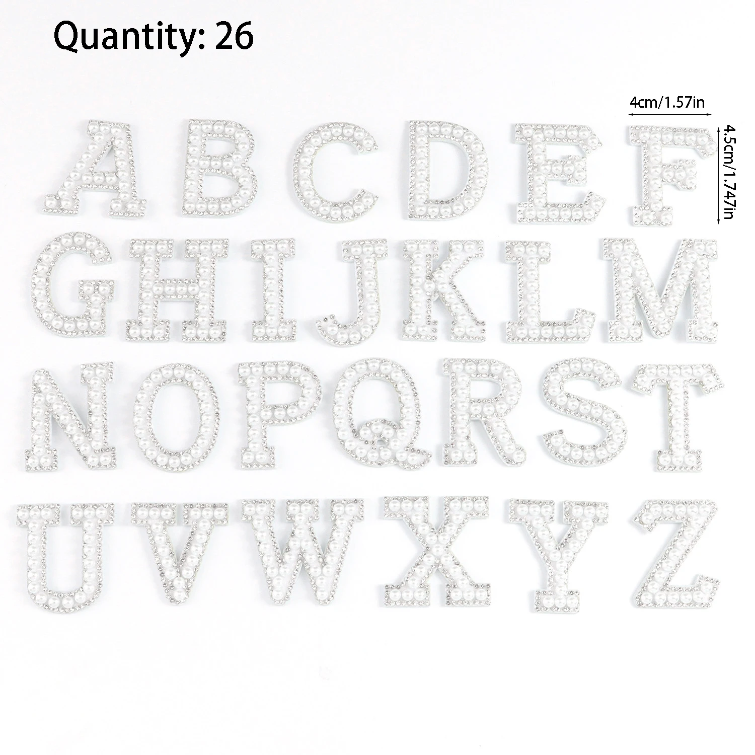 26pcs A-Z English Letter Glitter Pearls Rhinestone Patches Repair Embroidered Sew on Appliques,Patches for DIY Clothes Bags Hats