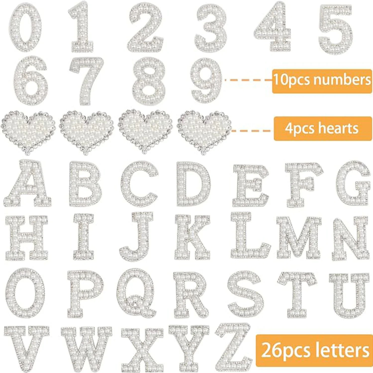 26pcs A-Z English Letter Glitter Pearls Rhinestone Patches Repair Embroidered Sew on Appliques,Patches for DIY Clothes Bags Hats