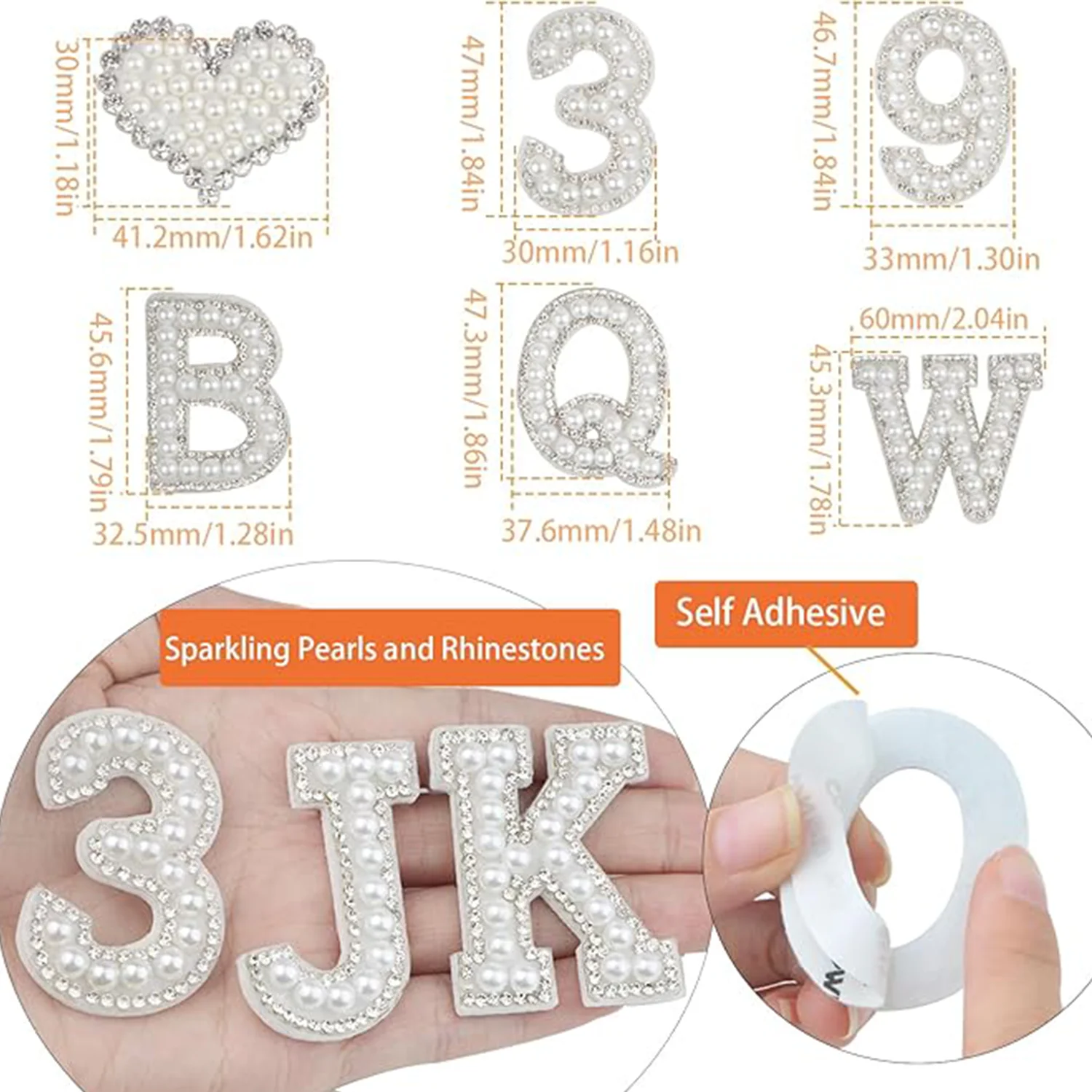 26pcs A-Z English Letter Glitter Pearls Rhinestone Patches Repair Embroidered Sew on Appliques,Patches for DIY Clothes Bags Hats