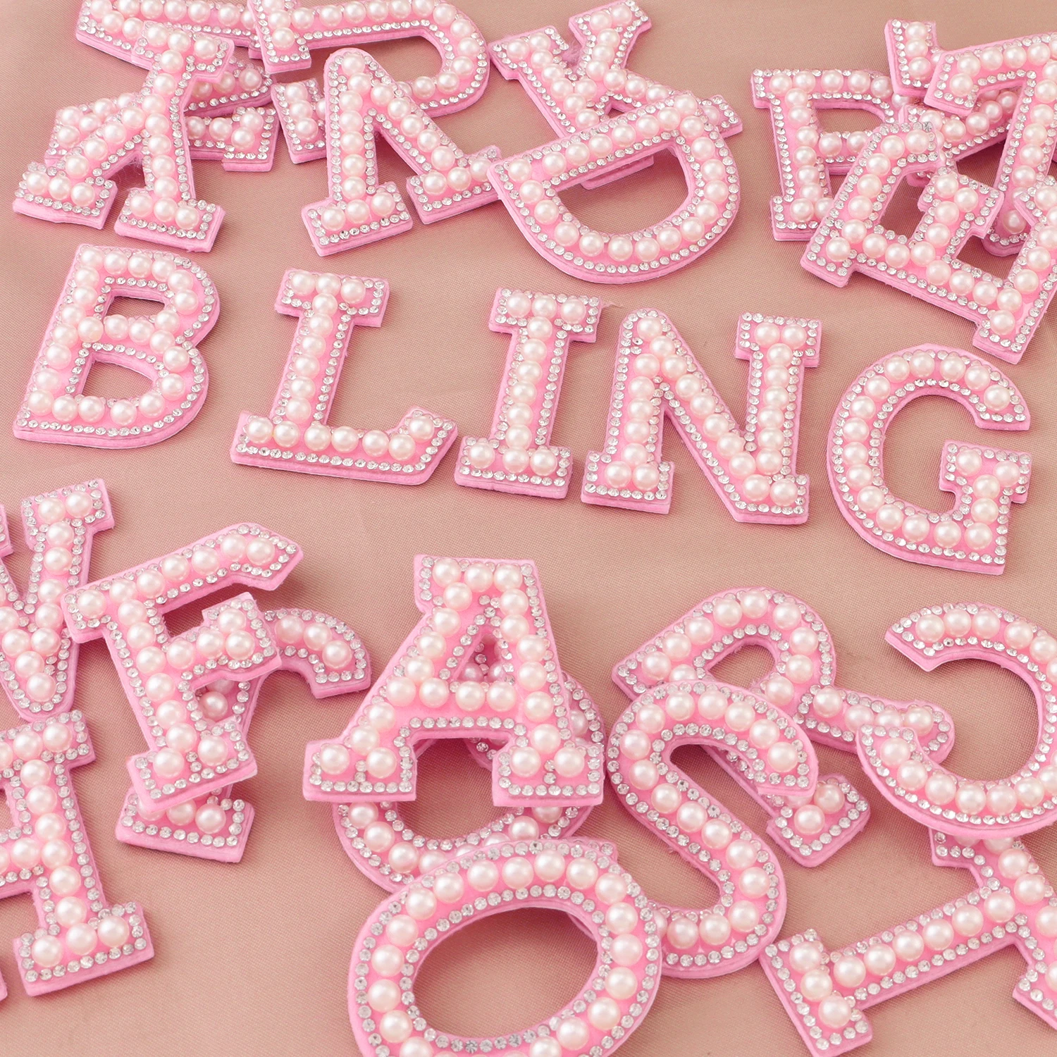 26pcs A-Z English Letter Glitter Pearls Rhinestone Patches Repair Embroidered Sew on Appliques,Patches for DIY Clothes Bags Hats