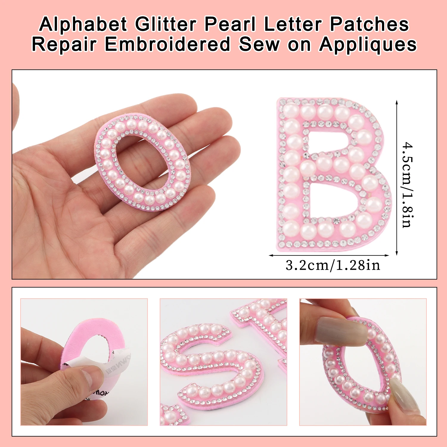 26pcs A-Z English Letter Glitter Pearls Rhinestone Patches Repair Embroidered Sew on Appliques,Patches for DIY Clothes Bags Hats