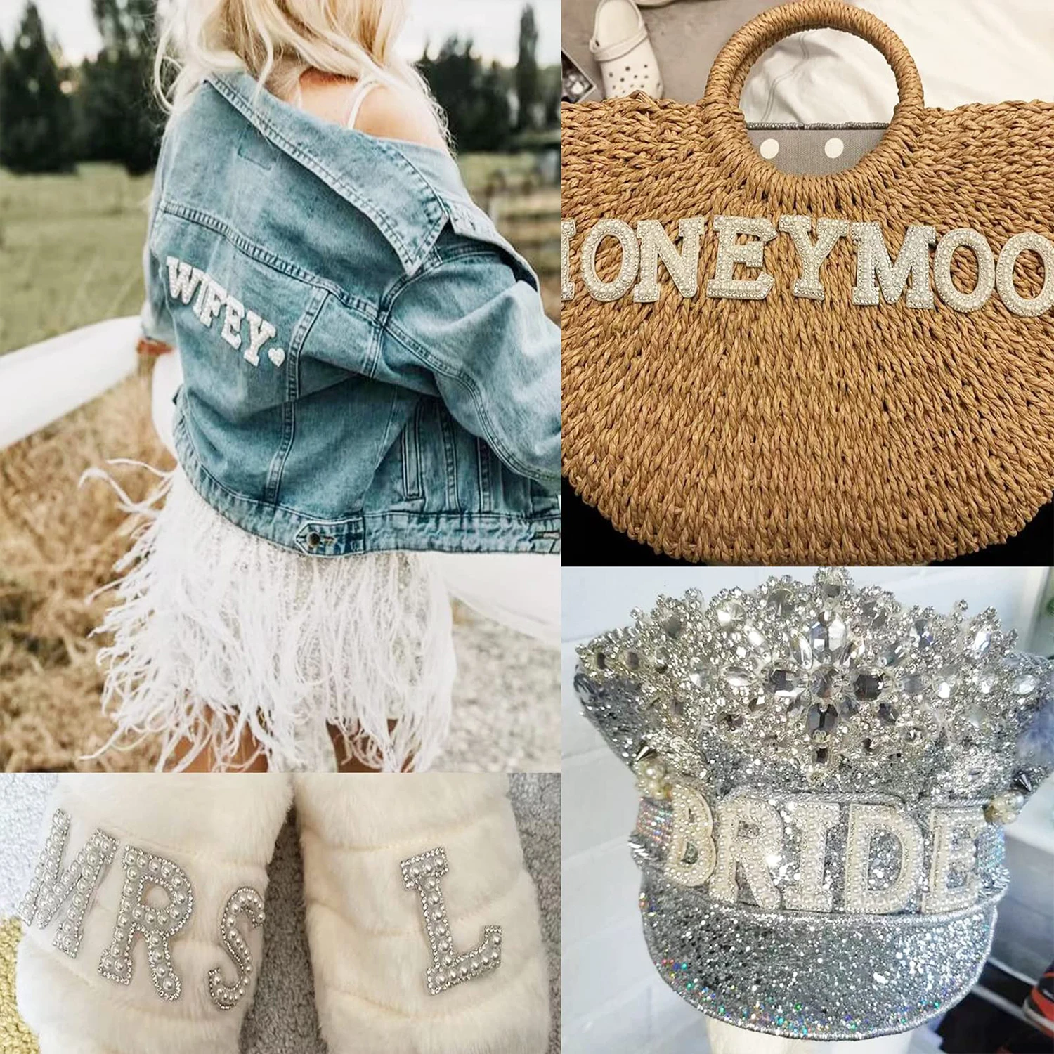 26pcs A-Z English Letter Glitter Pearls Rhinestone Patches Repair Embroidered Sew on Appliques,Patches for DIY Clothes Bags Hats