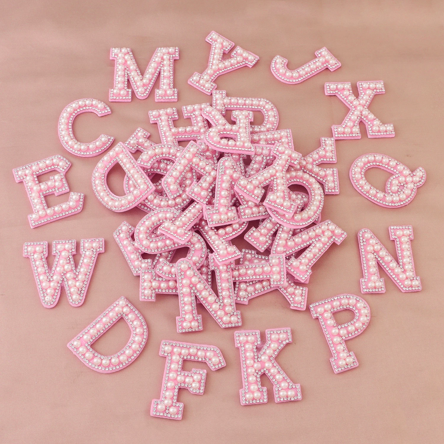26pcs A-Z English Letter Glitter Pearls Rhinestone Patches Repair Embroidered Sew on Appliques,Patches for DIY Clothes Bags Hats