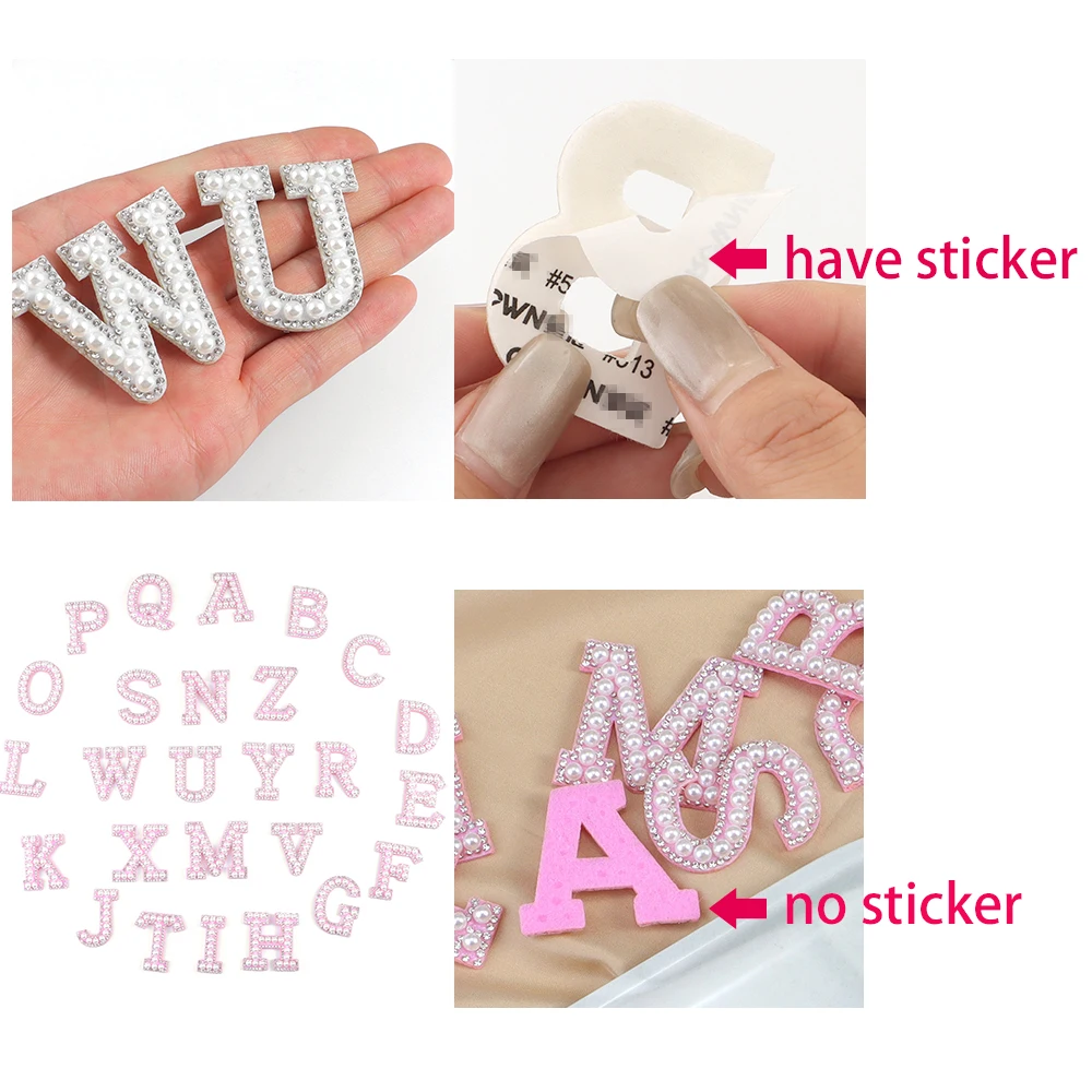 26pcs A-Z English Letter Glitter Pearls Rhinestone Patches Repair Embroidered Sew on Appliques,Patches for DIY Clothes Bags Hats