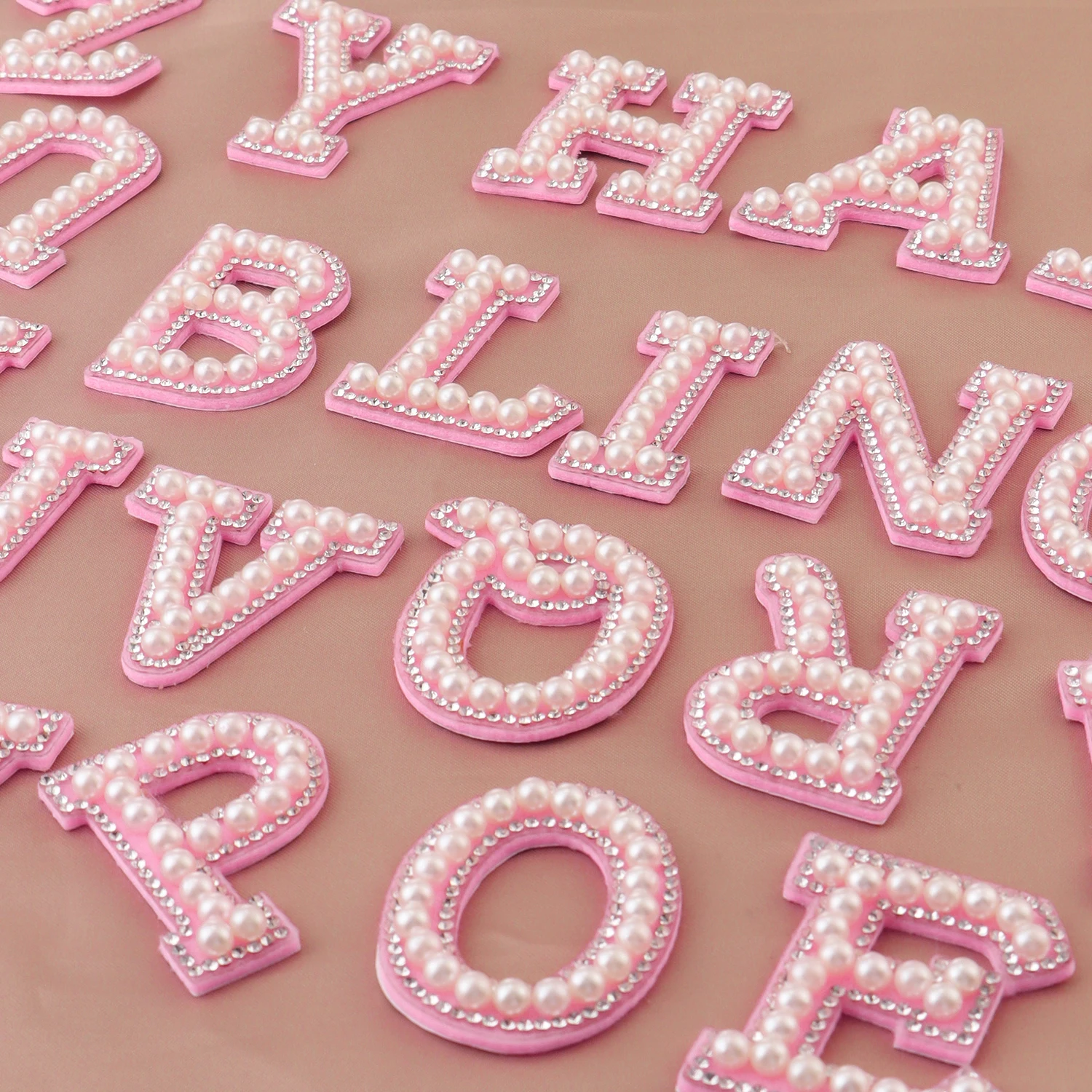 26pcs A-Z English Letter Glitter Pearls Rhinestone Patches Repair Embroidered Sew on Appliques,Patches for DIY Clothes Bags Hats