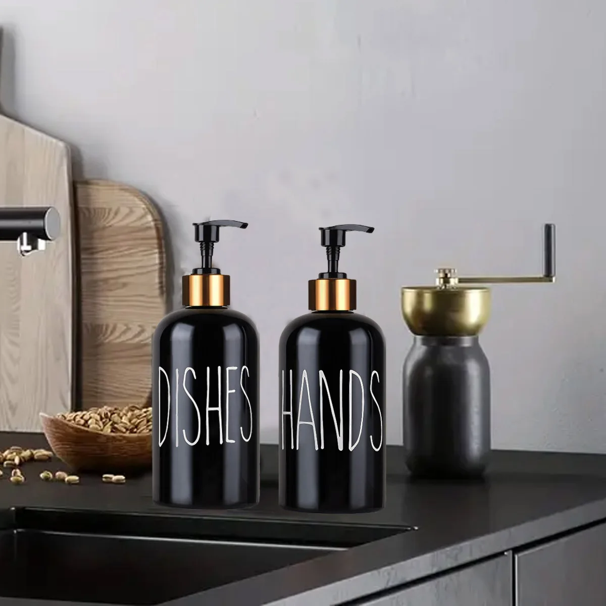 Boston Dish and Hands Soap Dispenser for Kitchen Sink Refillable Detergent Hand Sanitizer Container Farmhouse Home Organizer