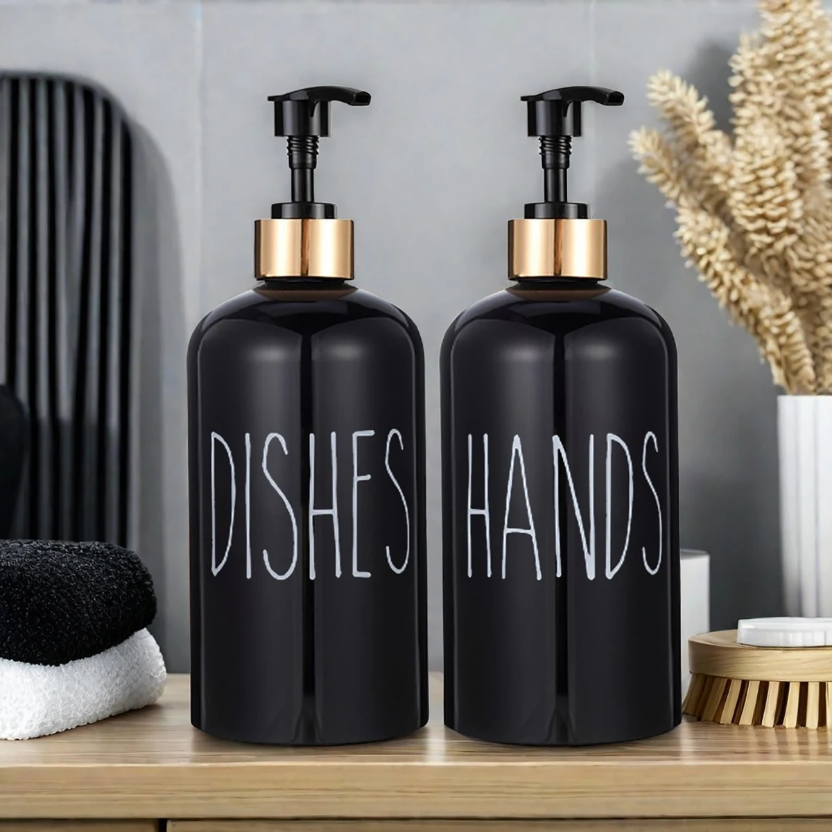 Boston Dish and Hands Soap Dispenser for Kitchen Sink Refillable Detergent Hand Sanitizer Container Farmhouse Home Organizer
