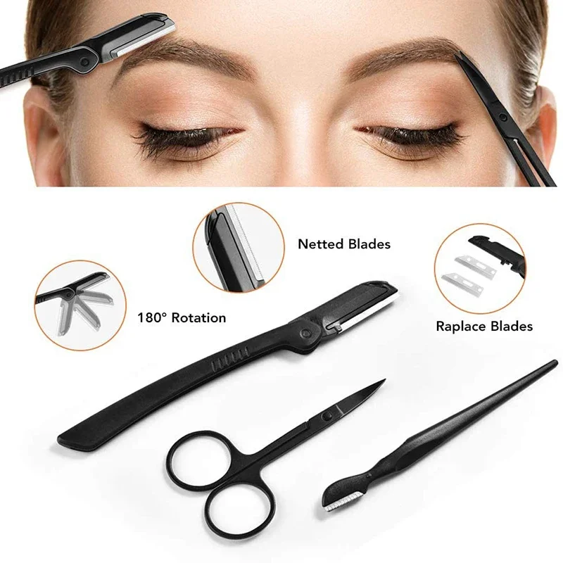 New Eyebrow Trimmer Set Scissors Tweezers Eyebrow Razor Scraping Eyebrow Comb Razor Eyebrow Clip Makeup Tools Sets