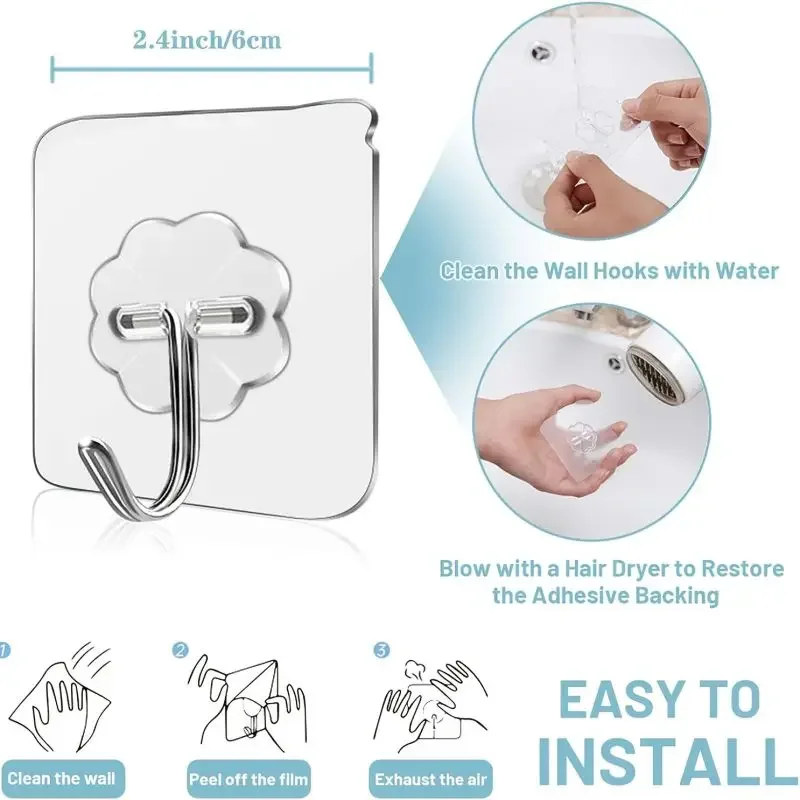 Transparent Self-adhesive Wall Hooks Sticker Holder for Hanging Seamless Heavy Duty Door Hook Kitchen Bathroom Shower Outdoor
