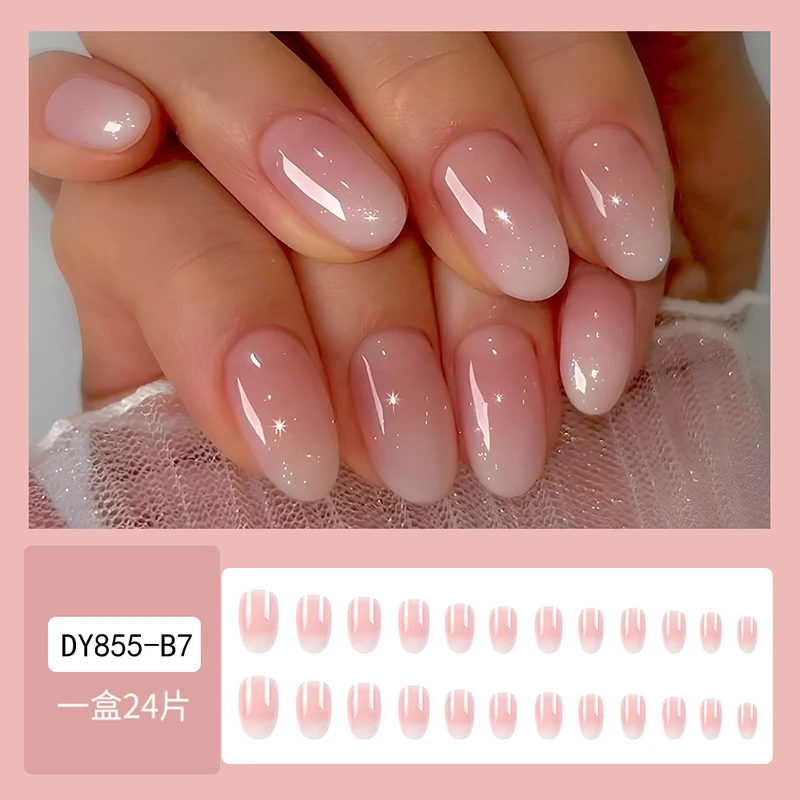 24Pcs Oval Short Pink Press on Nails Simple Ombre Spring False Nail for Sweet Sassy Cool Women&Girl Removable Wearable Nail Art