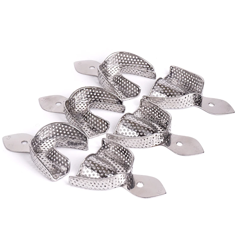 Stainless Steel Dental Impression Tray with Hole Autoclavable Upper Lower Teeth Holder Perforated Plaster Mold Tray Dentist Tool