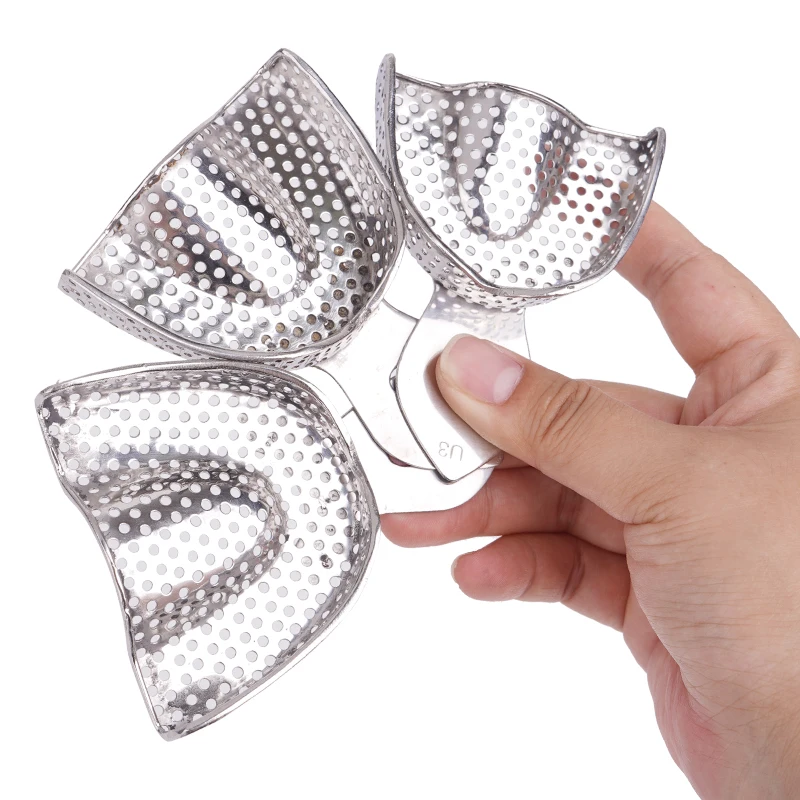 Stainless Steel Dental Impression Tray with Hole Autoclavable Upper Lower Teeth Holder Perforated Plaster Mold Tray Dentist Tool